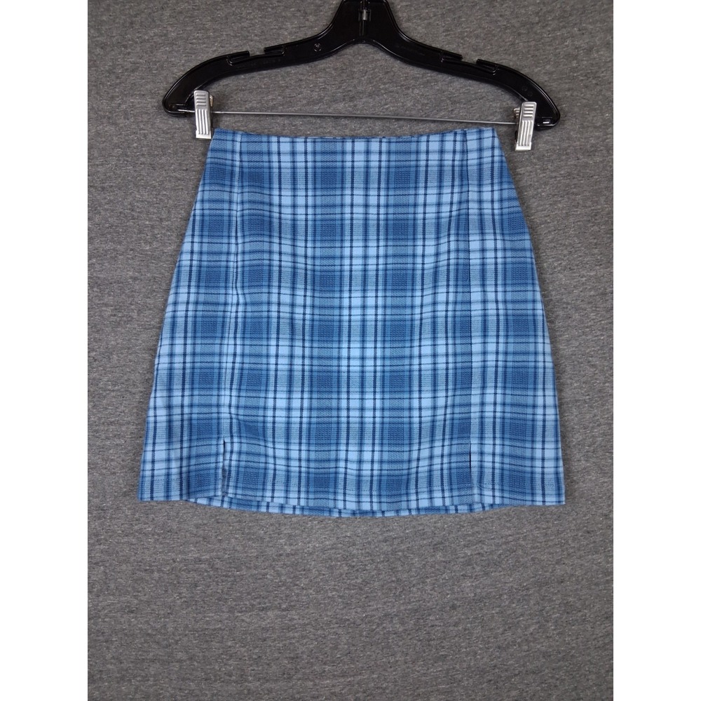Brandy Melville Womens Skirt S Blue Plaid Flannel Mini Light Academia Preppy 90s